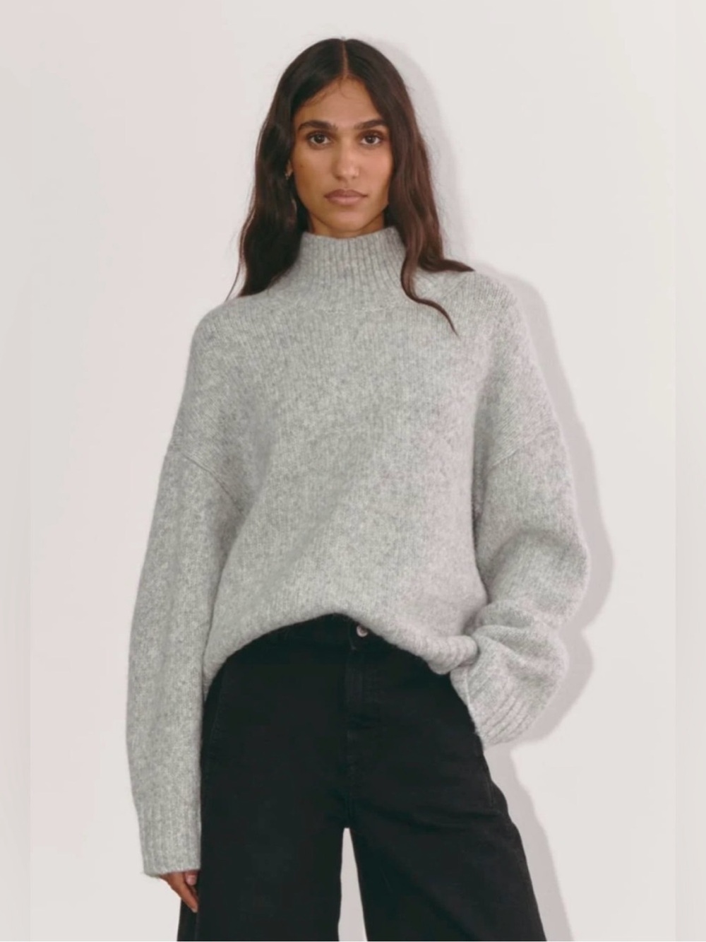 New Everlane The Cloud Oversized Turtleneck Sweater  Heather Grey S Neutral Chic